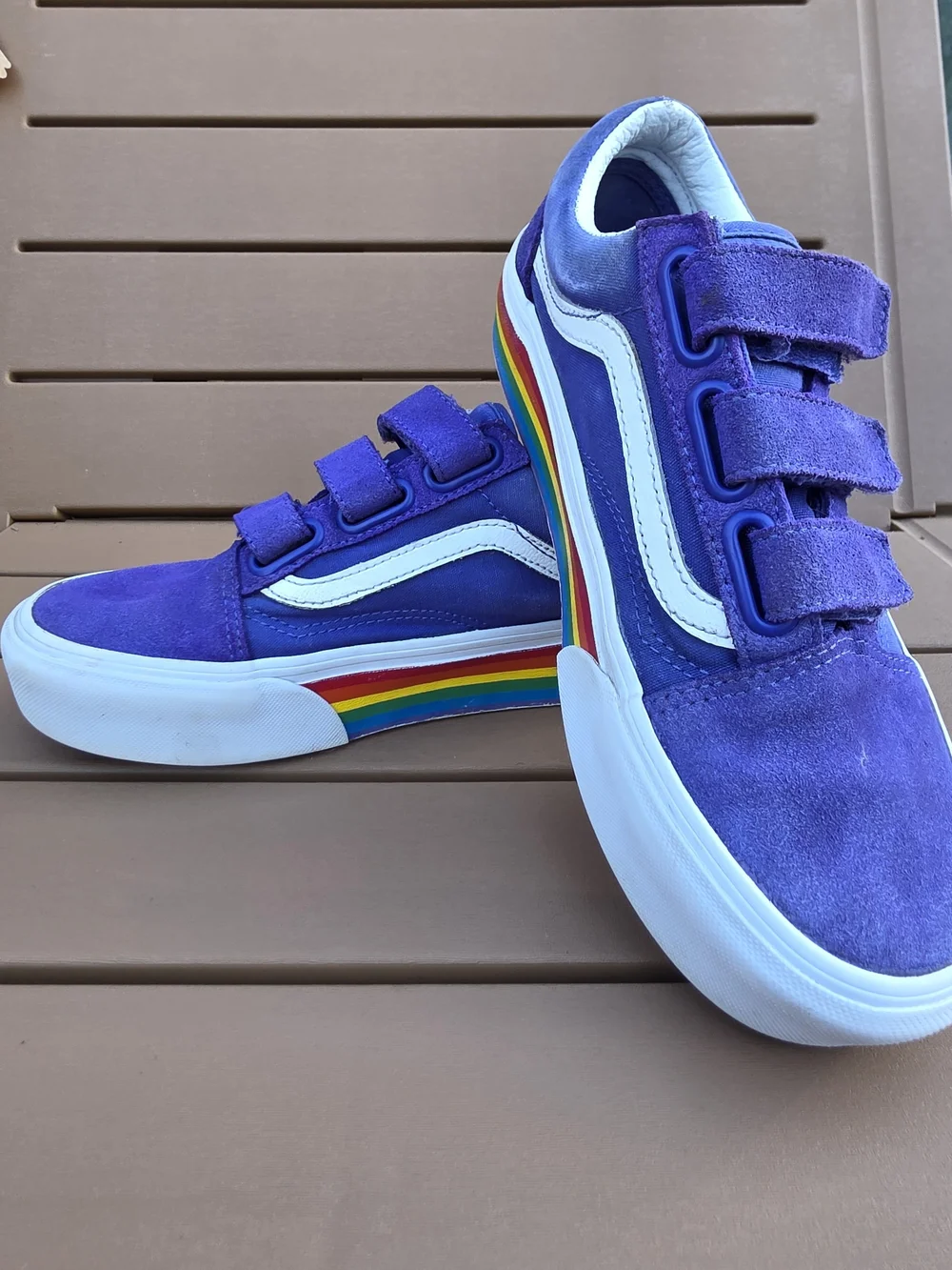 Vans Kids' Purple Rainbow Stripe Old Skool Velcro Sneakers